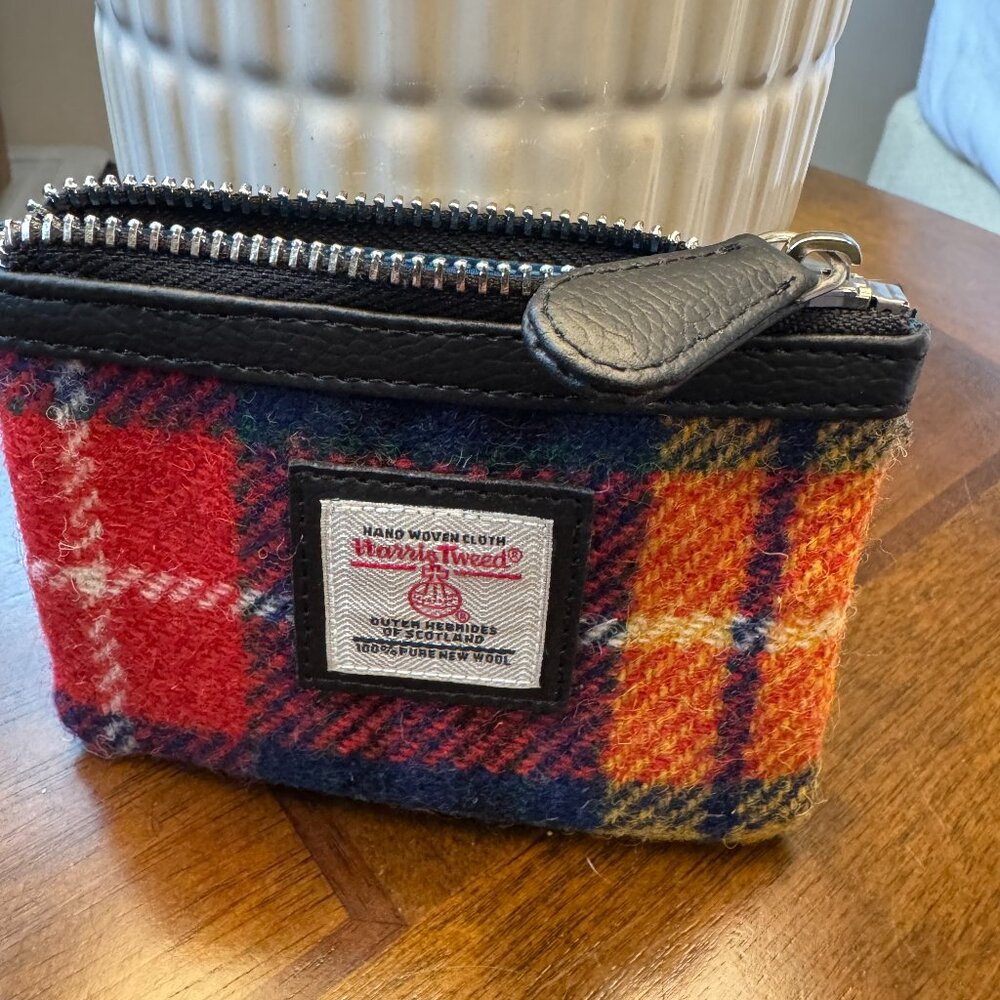 Harris Tweed Plaid Zip Coin Pouch Card Holder Tartan Wool – New, Europe Purchase